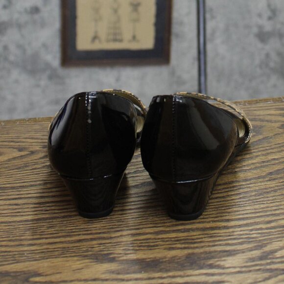 Bandolino Womens Vintage Open Toe Sandals Wedge Heels Black / Leopard 6M - Picture 4 of 8